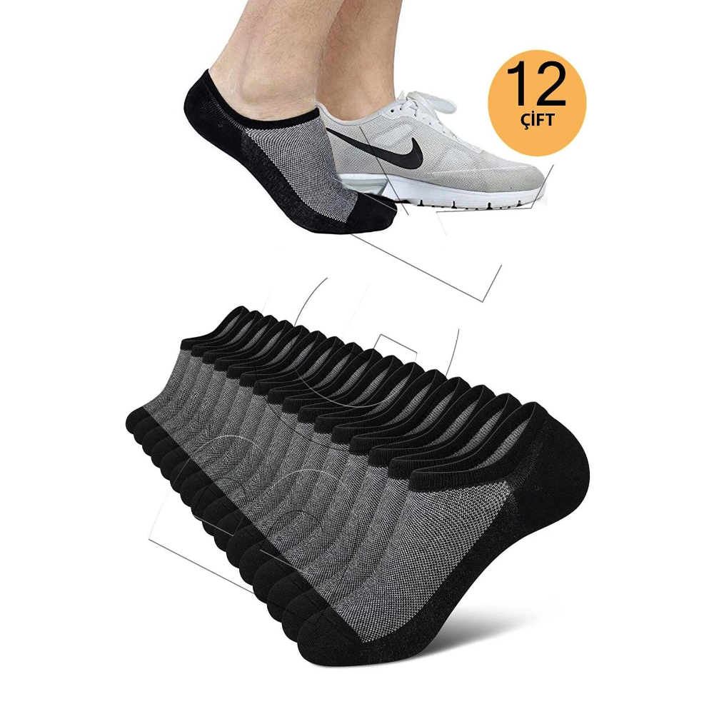 Unisex 12 Çift Pamuklu Görünmez Sneakers Çorap Gri (Ekonomik)