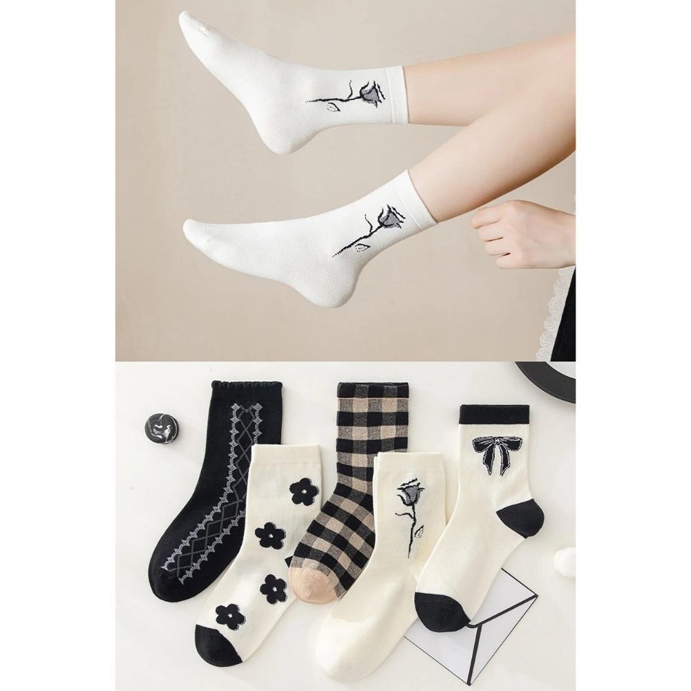 BGK 5 Çift Gül Desenli Kadın Çorap