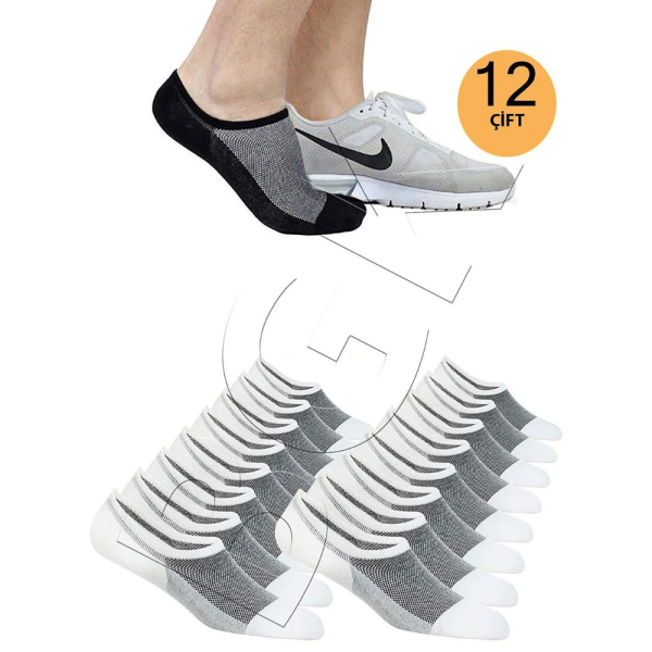 Unisex 12 Çift Pamuklu Görünmez Sneakers Çorap Gri (Ekonomik)