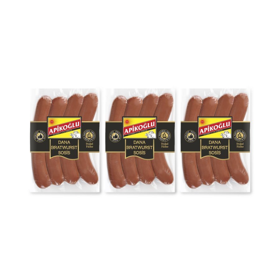 Apikoğlu Dana Bratwurst Sosis 330-370 gr 3'lü Paket