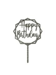 Happy Birthday Yazılı Çerçeveli Aynalı Pleksi Gümüş