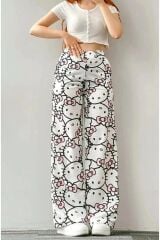 Aytok Pamuklu Hello Kitty Oversize Beyaz Eşofman Altı