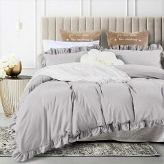 Maki Home %100 Pamuklu Fırfırlı Gri 240x220+2*(50x70) Battal Boy Nevresim ve Yastık Kılıfı Seti