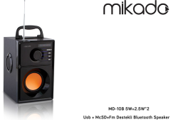 MİKADO MD-10B SPEAKER USB+MCSD+FM DESTEKLİ BLUETOOTH SPEAKER 5W+2.5Wx 2 AHŞAP SPEAKER