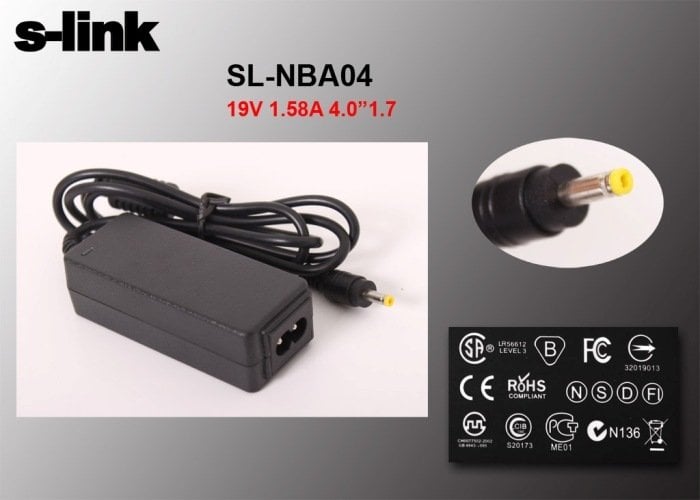 HP NOTEBOOK STANDART ADAPTÖR 30W 19V 1.58A 4.0*1.7 ADAPTÖR S-LINK SL-NBA04