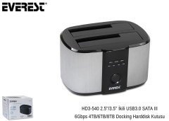 HARDDİSK KUTUSU 2.5/3.5 İKİLİ USB 3.0 SATA III 6GBPS 4TB/6TB/8TB HARDDİSK KUTUSU EVEREST HD3-540