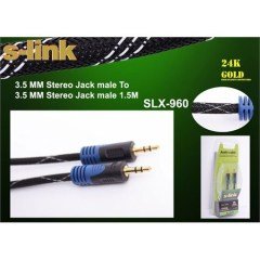 Ses Kablosu Stereo 1.5m 3.5mm Altın Uçlu Kılıflı S-link SLX-960
