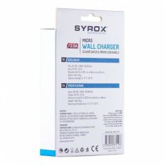 TELEFON  ŞARJ ALETİ 2.0A 5V DUVAR ŞARJI & MICRO USB KABLO SYROX SYX-J15