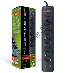 Powerway Powermaster Pm-17565 2 Usb Çıkışlı 5'Li 2 Metre Kablolu Akım Korumalı Priz