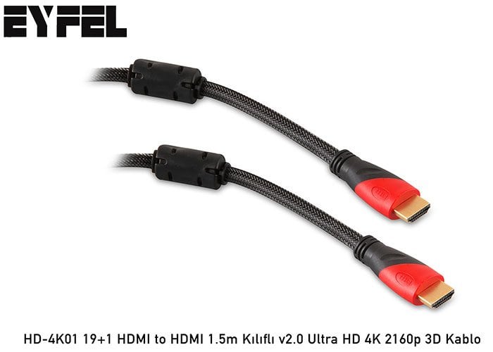 HDMI TO HDMI 1.5 METRE KILIFLI V2.0 ULTRA HD 4K 2160P 3D HMI KABLO EYFEL HD-4K01