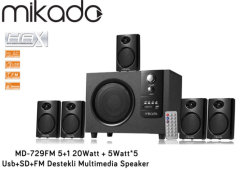 Mikado MD-729FM Multimedya Speaker 5+1 Ses Sistemi 20Watt + 5Watt*5 Usb/SD/FM Destekli Speaker