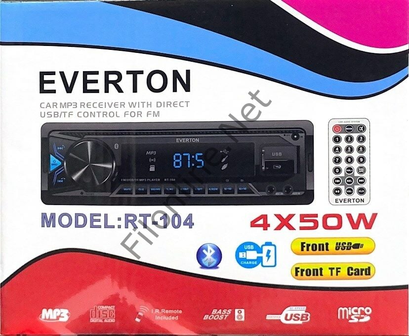 EVERTON RT-104 ÇİFT USB'Lİ USB-SD-FM-SUX BLUETOOTH KUMANDALI 4x50 WATT OTO TEYP