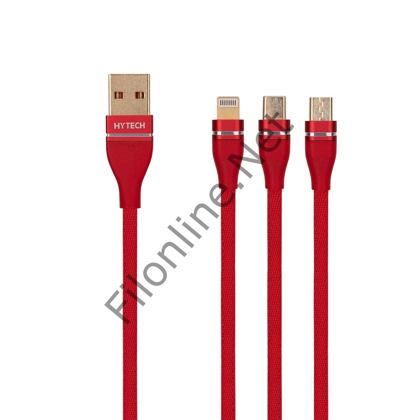 HYTECH HY-X505 1.2M 3A MICRO USB + LIGHTNING + TYPEC 3 IN 1 KIRMIZI ŞARJ KABLOSU