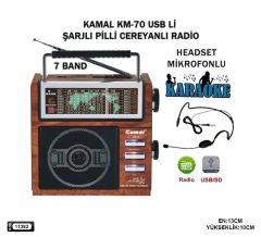 KAMAL KM-70 RADYO USB/SD/FM/AM/SW  1-7 9 BAND MP3 ÇALAR ŞARJLI KUMANDALI RADYO