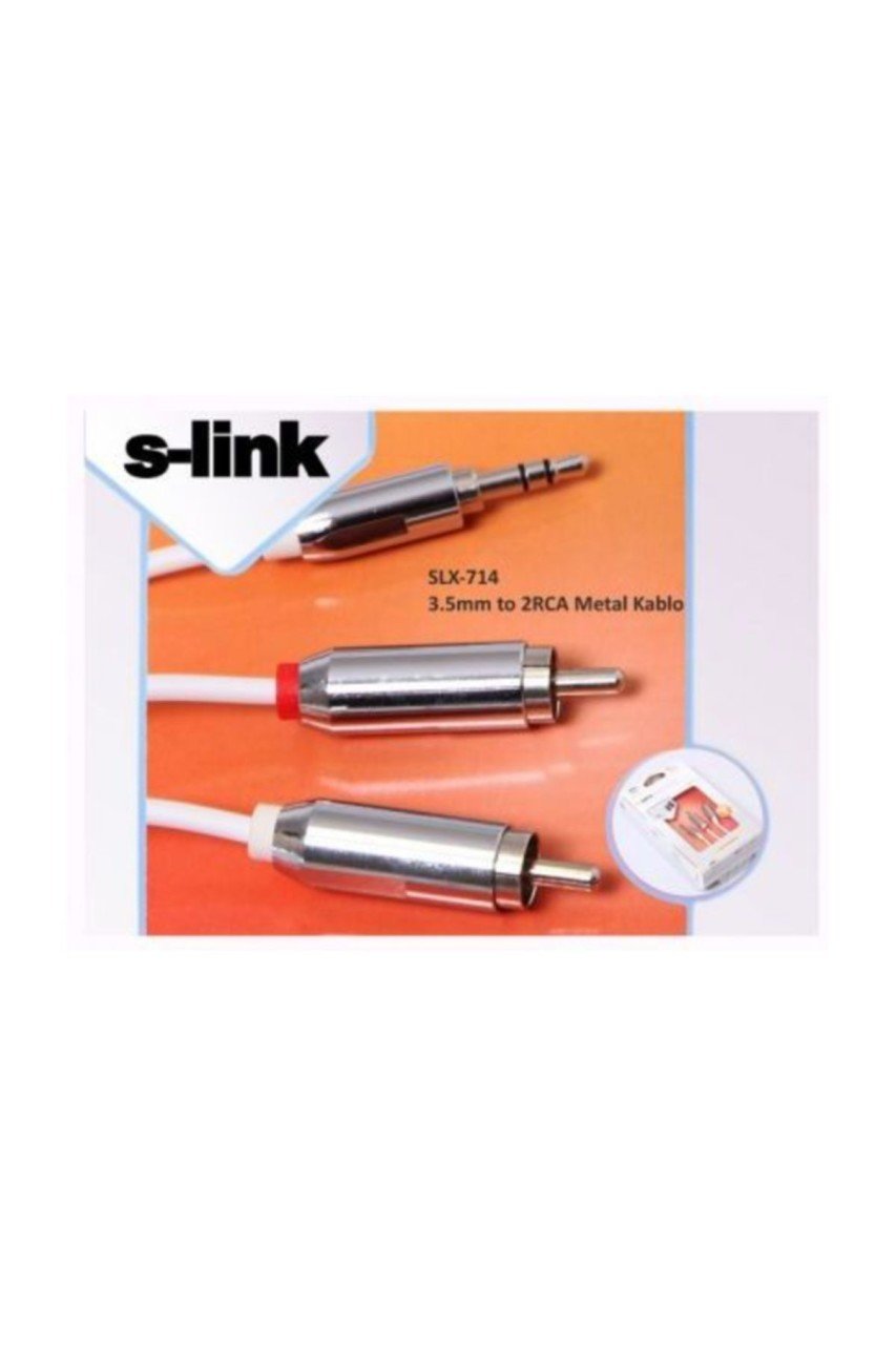 S-Link SLX-714 Ses Kablosu 3.5mm to RCA Metal Kablo MP3 AUDIO CABLE