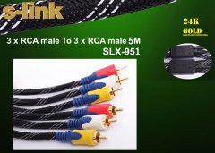 S-LINK SLX-951 RCA KABLO 3RCA ERKEK TO 3RCA ERKEK 5 METRE RCA KABLO
