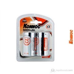 Konnoc 5000 mAh 2'li Şarjlı Büyük Boy D Pil