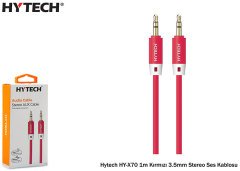 HYTECH  HY-X70 KIRMIZI SES KABLOSU 1M 3.5MM AUX ALTIN KAPLAMA ERKEK ÇİFT KANAL STEREO SES KABLOSU