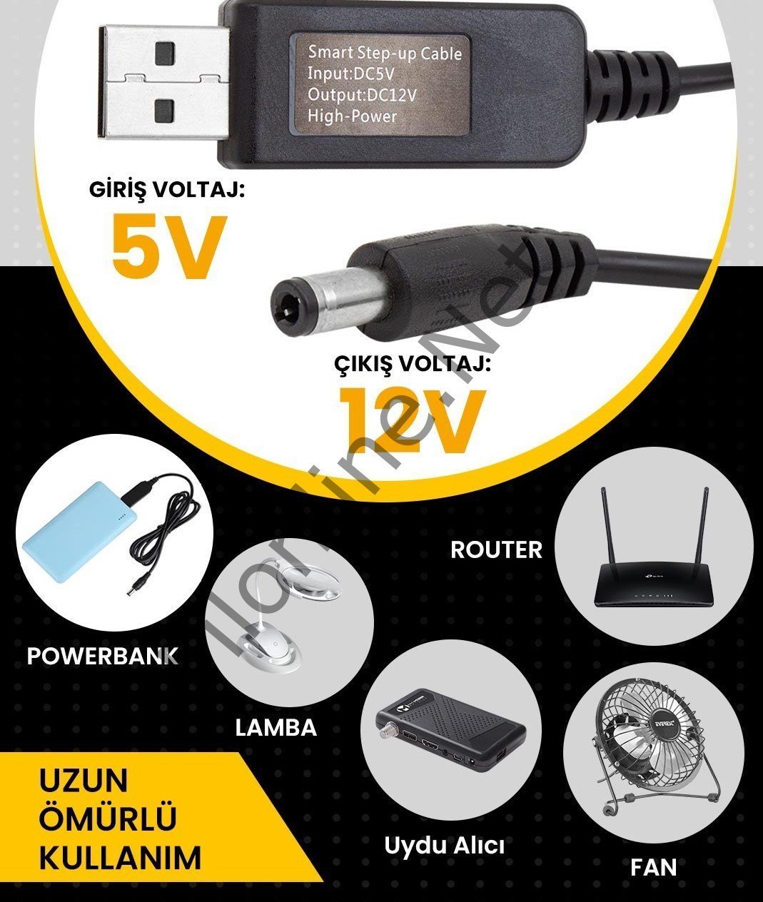 FİLONLİNE 6053 5V-12V USB TO DC 5.5*2.5MM KABLO 12 VOLT 1 AMPER A ÇEVİRİCİ ADAPTÖR