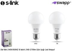 S-LINK SWAPP SW-8W LED AMPUL 8W 240V 60HZ 270 LÜMEN GÜN IŞIĞI  LED AMPUL