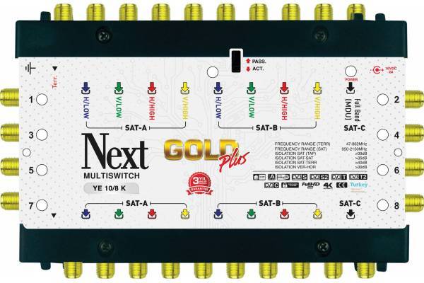 NEXT GOLD PLUS YE10/8 UYDU SANTRALİ 10 GİRİŞ 8 ÇIKIŞ KASKATLI FULL HD 4K UHD MERKEZİ ANTEN SANTRALİ