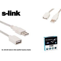 S-link SL-UE140 Uzatma Kablo Usb 20M USB to USB Erkek-Dişi Şeffaf Kablo