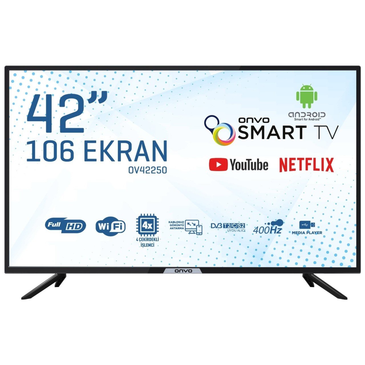 ONVO OV42250 LED TV 42'' 106 EKRAN FULL HD ANDROİD SMART LED TV DAHİLİ UYDU ALICISI-WİFİ TV