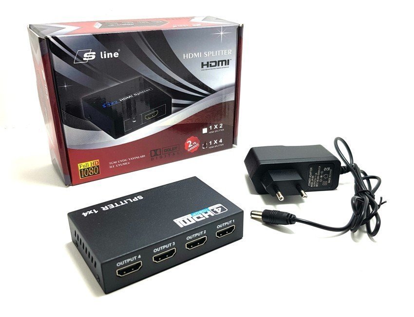 S Line 1/4 HDMI Çoklayıcı 1x4 1.4V Full HD/3D HDMI Splitter 1080P