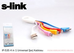 S-Link Ip-535 Iphone 4/5 + Micro + Mini USB 4 in 1 Universal Şarj Kablosu
