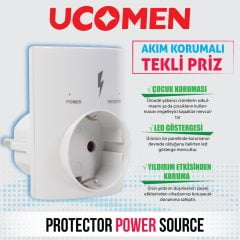 UCOMEN PA-GEJ-01SD 16 AMPER AKIM KORUMALI TEKLİ PRİZ ÇOCUK KORUMALI 16A 250V PRİZ 19437