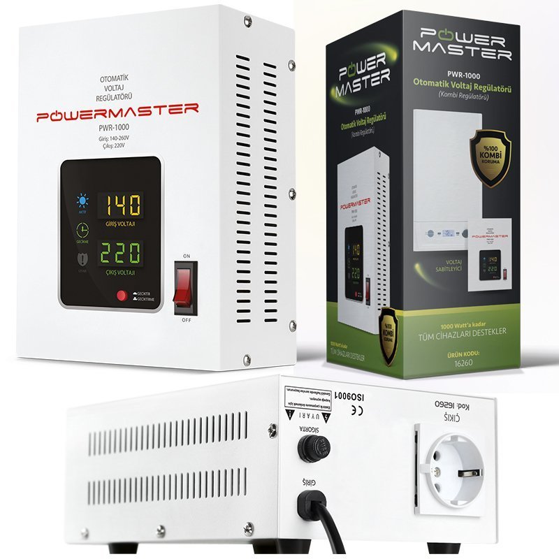 POWERMASTER PWR-1000 OTOMATİK 1000 VA VOLTAJ KOMBİ REGÜLATÖR 16260