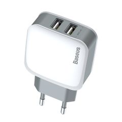 Baseus Letour ZCL2B-B02 Şarj Aleti Dual U Çift USB Başlık 5C/2.4A Hızlı Şarj Aleti Beyaz-Gri