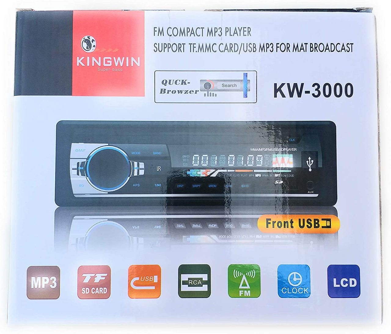 Oto Teyp 4X50WAUX/USB/SD Bluetooth'lu Kart Girişli FM LED Ekranlı Oto Teyp Kingwin KW-3000