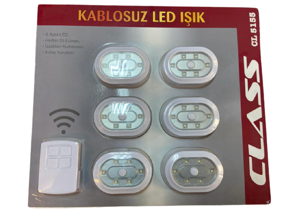 Class CL-5155 Led Lamba Aydınlatma Sistemi Uzaktan Kumandalı Pilli  Dolap İçi Vitrin Mutfak 6 Adet