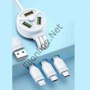 FİLONLİNE ŞARJ KABLOSU EXTENDED DATA CABLE 3 PLUG & 3 USB PORT 3.1A MICRO, IPHONE, TYPE-C DATA KABLO