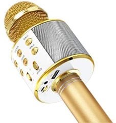 WSTER WS-858 KARAOKE GOLD MİKROFON BLUETOOTH HOPARLÖR AUX- USB MİKRO SD KART GİRİŞLİ MİKROFON