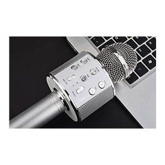 WSTER WS-858 KARAOKE MİKROFON GRİ BLUETOOTH HOPARLÖR AUX USB MİKRO SD KART GİRİŞLİ MİKROFON