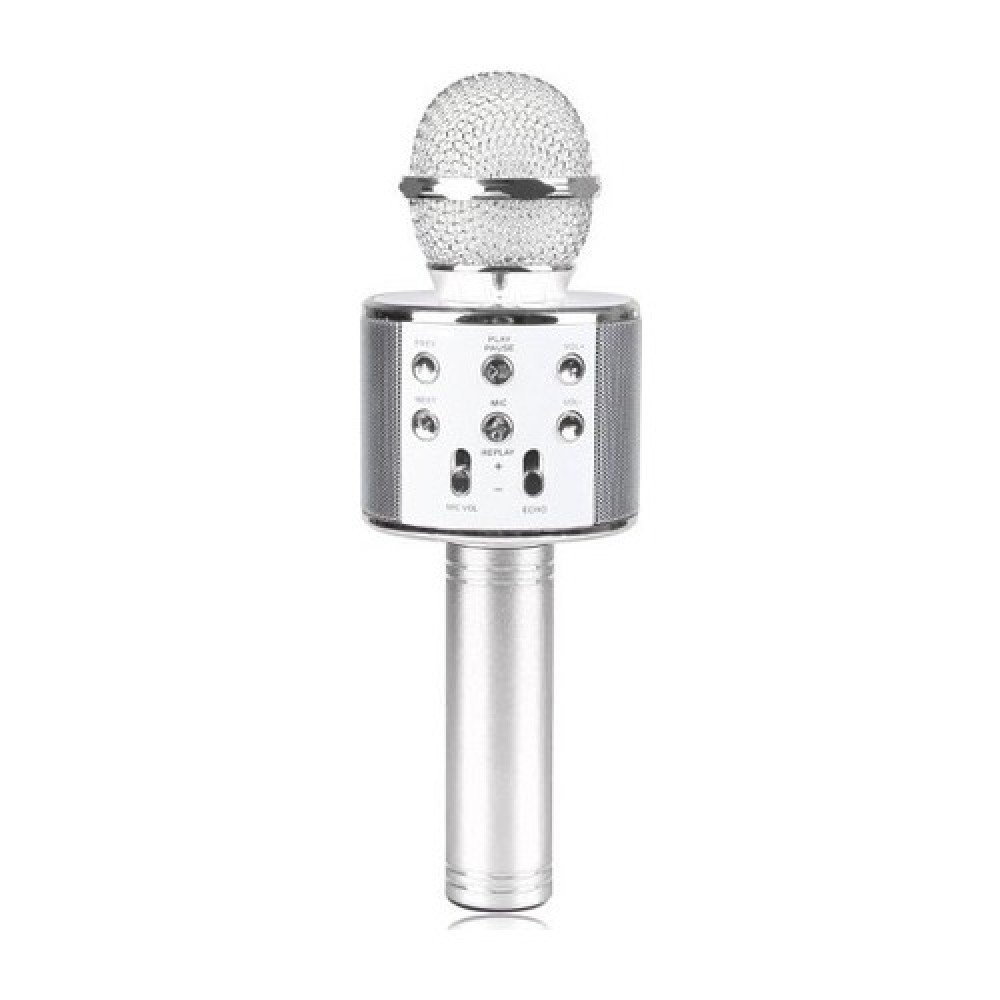 WSTER WS-858 KARAOKE MİKROFON GRİ BLUETOOTH HOPARLÖR AUX USB MİKRO SD KART GİRİŞLİ MİKROFON