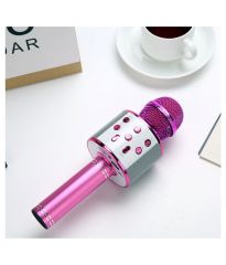 WSTER WS-858 KARAOKE MİKROFON BLUETOOTH HOPARLÖR AUX-USB MİKRO SD KART GİRİŞLİ PEMBE MİKROFON