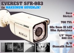 Everest SFR-983 Gece Görüşlü Güvenlik Kamerası 700 Tvl 60 Ledli OSD Menü