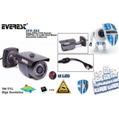 Everest SFR-382 Güvenlik Kamerası CCD Sensör 700TVL 12 Ledli 3.6mm Lens Osd Menü Kamera