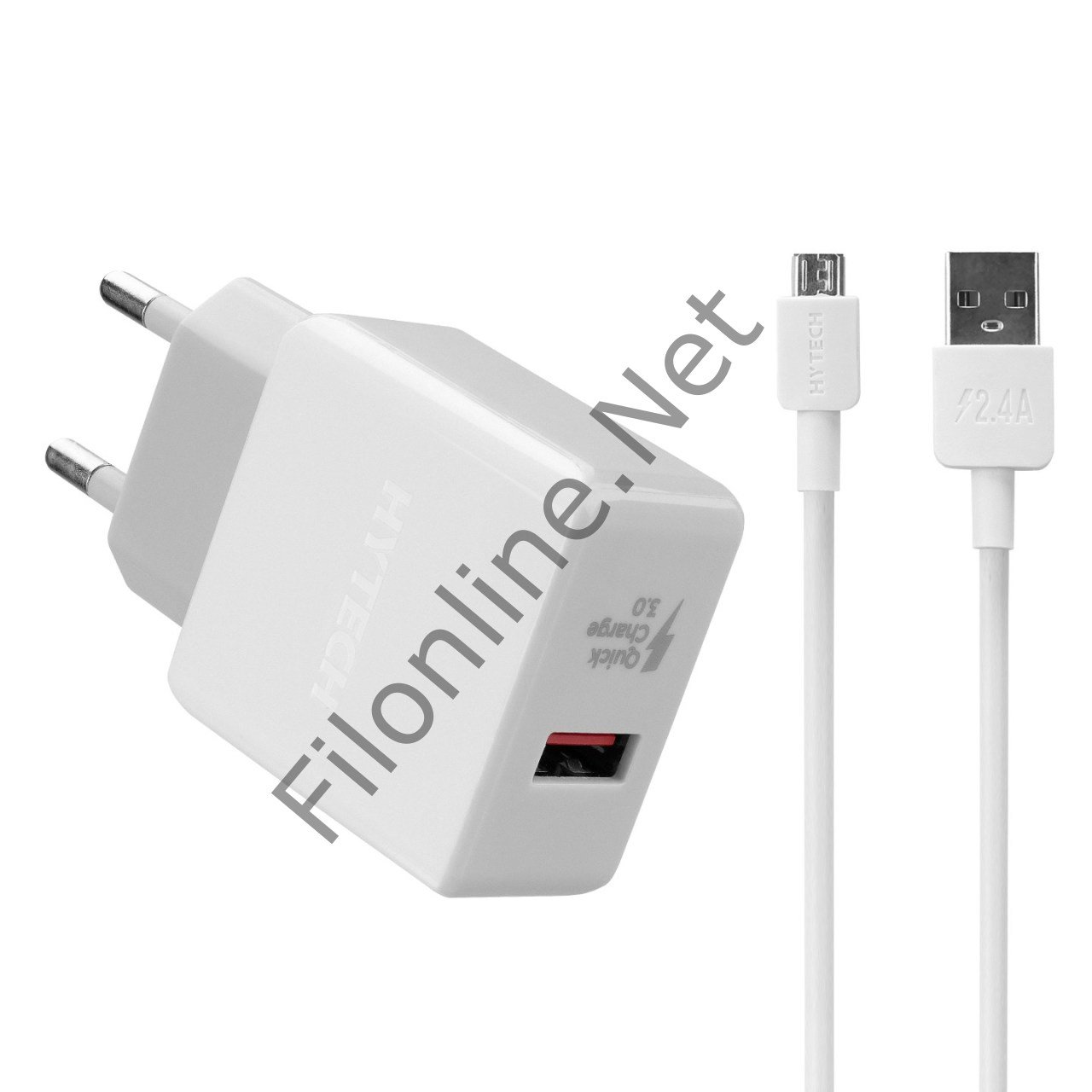 HYTECH HY-XE30 MICRO USB KABLOLU QUICK CHARGE QC3.0 2.4A BEYAZ / GRİ HIZLI EV ŞARJ ADAPTÖRÜ