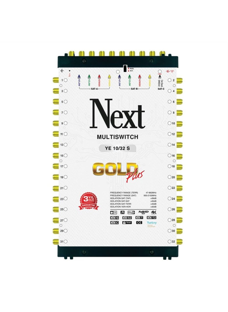 NEXT 10/32 S UYDU SANTRALİ 10 GİRİŞ 32 ÇIKIŞ 4K FULL HD SONLU GOLD PLUS MULTISWITCH UYDU SANTRALİ