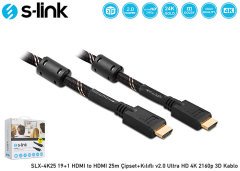 S-Link Slx-4K25 Hdmı To Hdmı 25M Çipset+Kılıflı V2.0 Ultra Hd 4K 2160P 3D Kablo