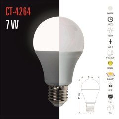 CATA CT-4264 LED AMPUL 7W 6400 KELVİN 400 LÜMEN 220V BEYAZ EKONOMİK LED AMPUL