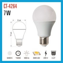 CATA CT-4264 LED AMPUL 7W 6400 KELVİN 400 LÜMEN 220V BEYAZ EKONOMİK LED AMPUL