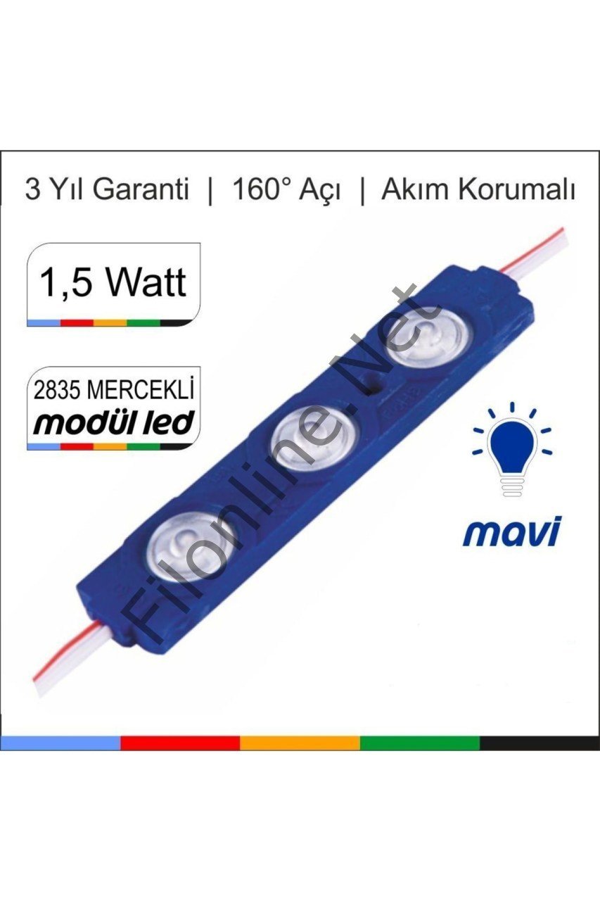 Filonline MODÜL LED 2835 SMD 1.5V  IP67 66LM DC 12V LENS MERCEKLİ TAKOZ MODÜL LED MAVİ