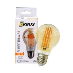 ORBUS 6W LED AMPUL 6W E27 DUYLU 60A 540 LÜMEN 50-60HZ SARI FİLAMENT LED AMPUL