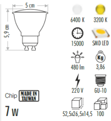 CATA CT-4216 ÇANAK AMPUL 7W 6400 KELVİN 220V 480 LÜMEN SMD ÇANAK LED BEYAZ IŞIK