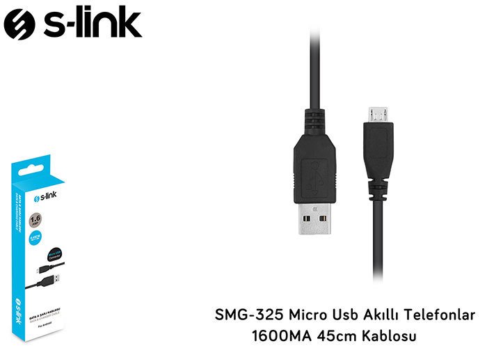 S-LINK SMG-325 TELEFON ŞARJ KABLOSU USB MİCRO 5 PİN 1.6A 45CM KABLO DATA+ ŞARJ KABLOSU